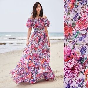 Tadashi Shoji Floral Print Chiffon Maxi NWT $608
